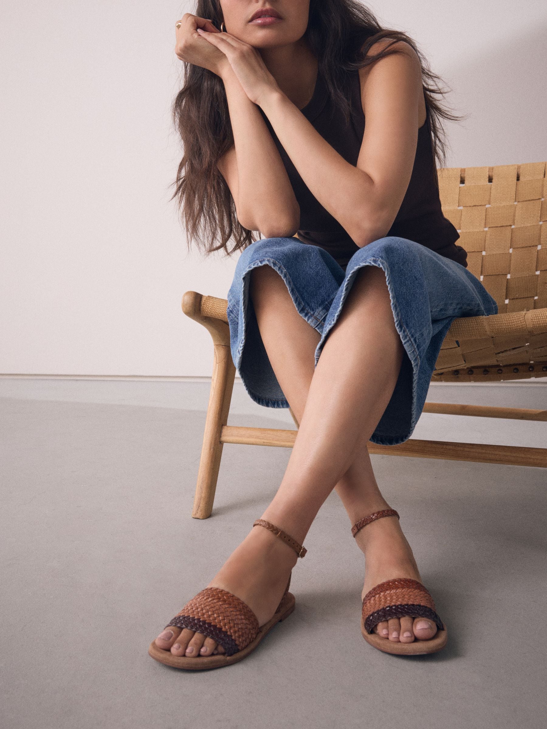 Buy Tan Brown Standard Fit Woven Flat Sandals from Next USA