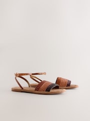 Tan Brown Standard/Wide Fit Woven Flat Sandals - Image 7 of 10