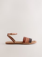 Tan Brown Standard/Wide Fit Woven Flat Sandals - Image 8 of 10