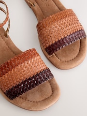 Tan Brown Standard/Wide Fit Woven Flat Sandals - Image 9 of 10