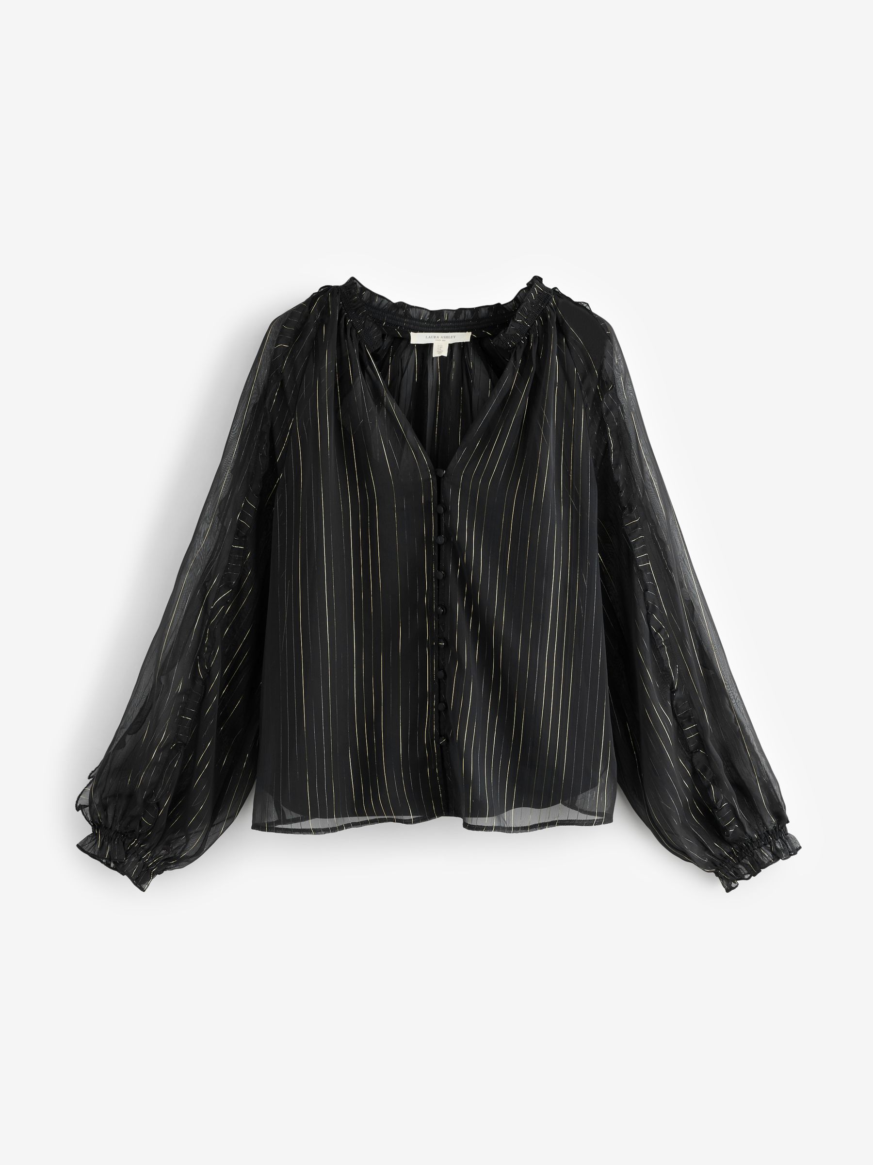 トップス Laura Buy Laura Ashley Black Chiffon Ruffle Blouse with Lurex from Next