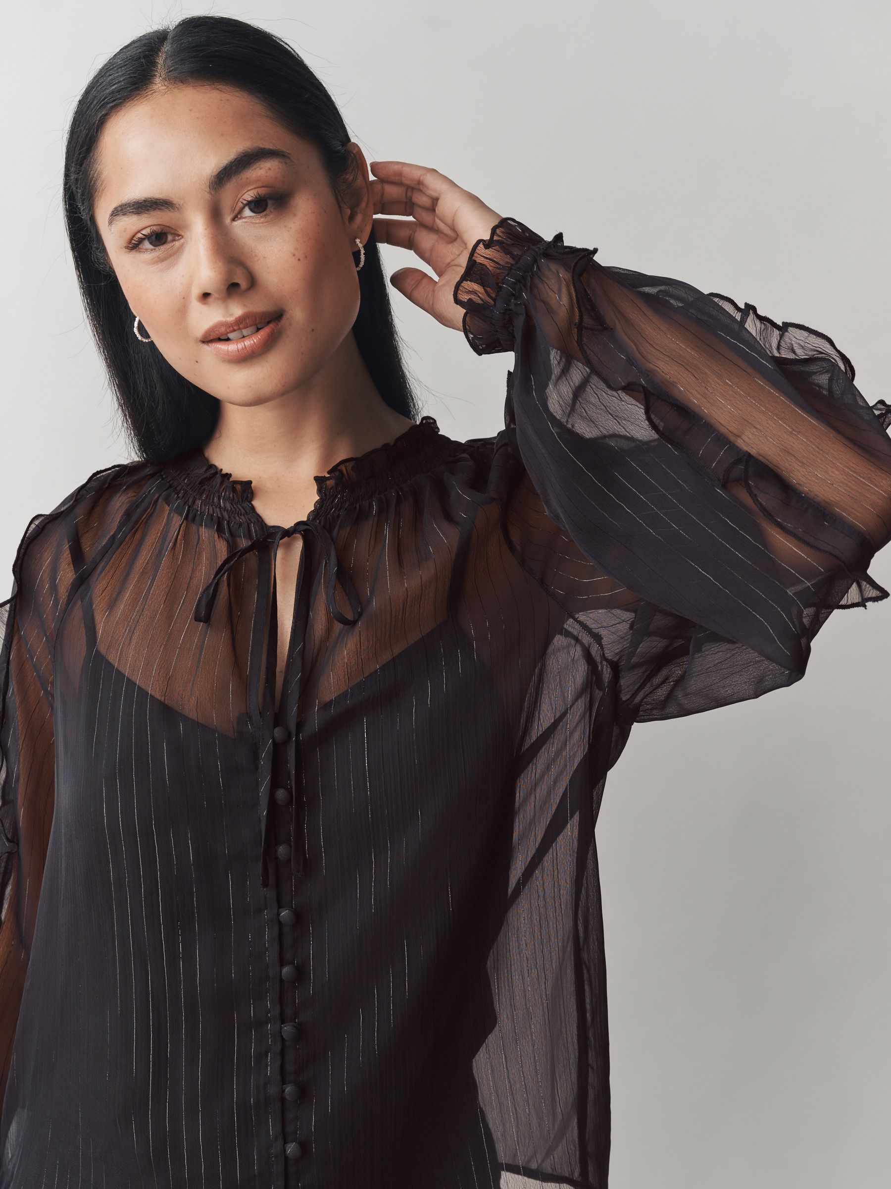 laura ashley black chiffon ruffle dress Laura Ashley Ruffle Dress - Black