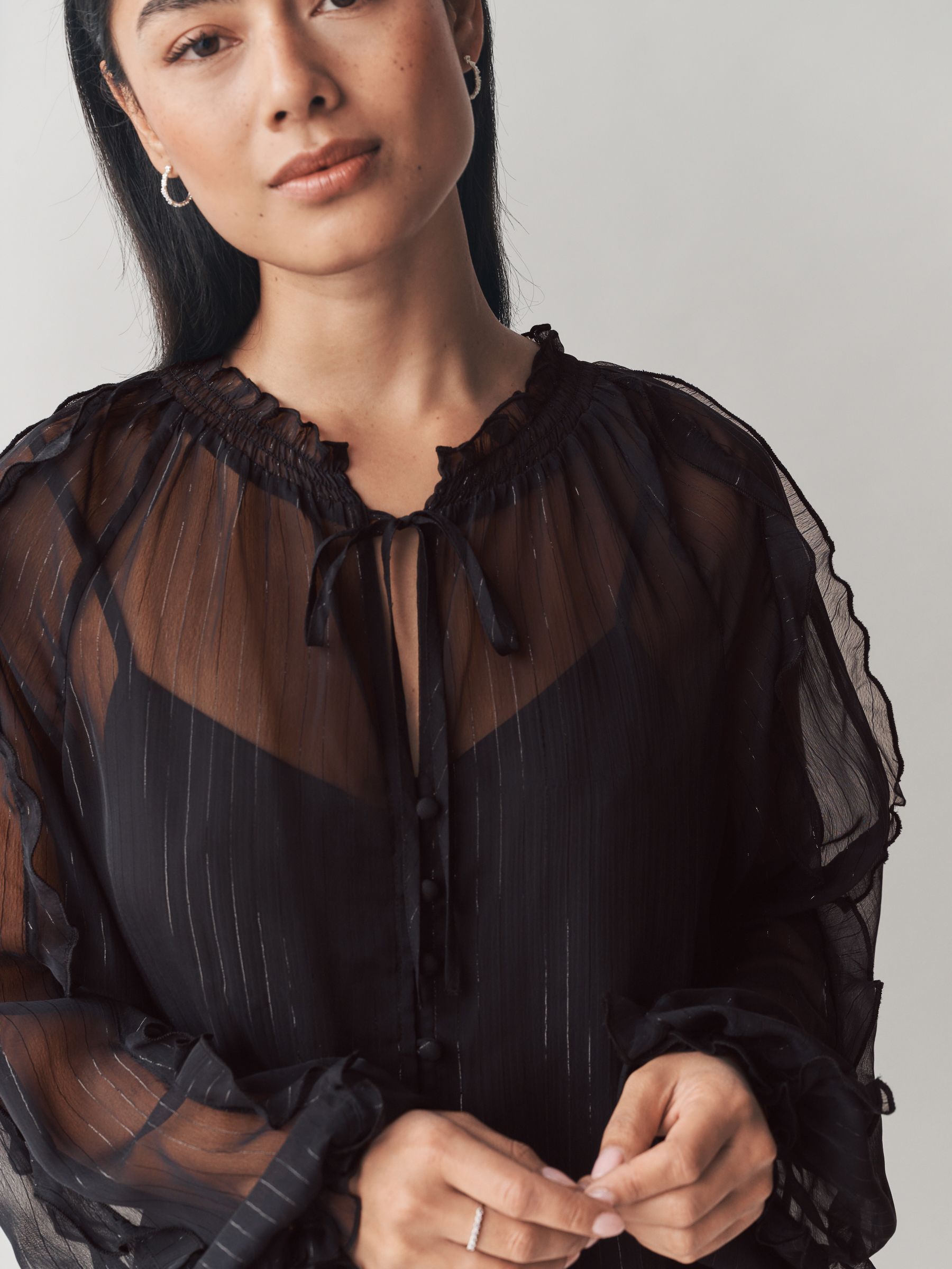 Buy Laura Ashley Black Chiffon Ruffle Blouse with Lurex from Next