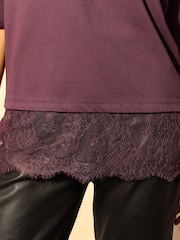 Burgundy Red Short Sleeve Lace Hem T-Shirt - Image 4 of 7