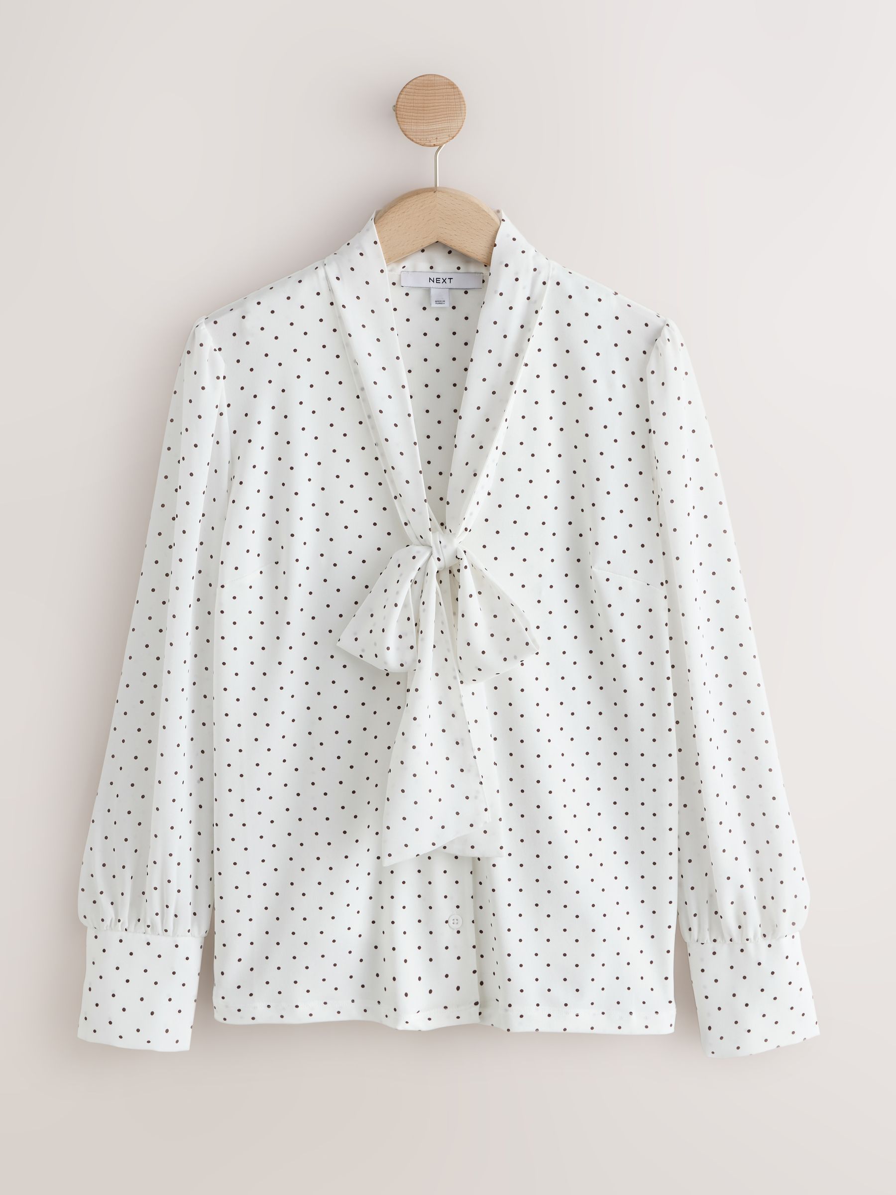 Buy Ecru/Brown Polka Dot Scarf Neck Long Sleeve Blouse from Next USA