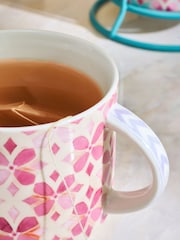Set of 4 Pink Artist Floral Stacking Mugs With Wire Stand - Image 3 of 4