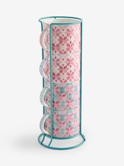 Set of 4 Pink Artist Floral Stacking Mugs With Wire Stand - Image 4 of 4