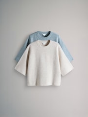 The Set 2 Pack Chunky Ribbed Knitted T-Shirts With Wool Soft Blue/Neutral Cream - Image 2 of 6