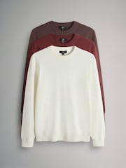 The Set 3 Pack Fine Gauge Cotton Crew Neck Jumper Red/Cream - Image 2 of 5