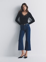 The Set 2 Pack Cropped Flared Jeans Black/Mid Blue Denim - Image 4 of 6