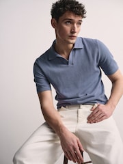 The Set 3 Pack Fine Gauge Cotton Blend Trophy Neck Short Sleeve Jumpers Navy/White - Image 8 of 10