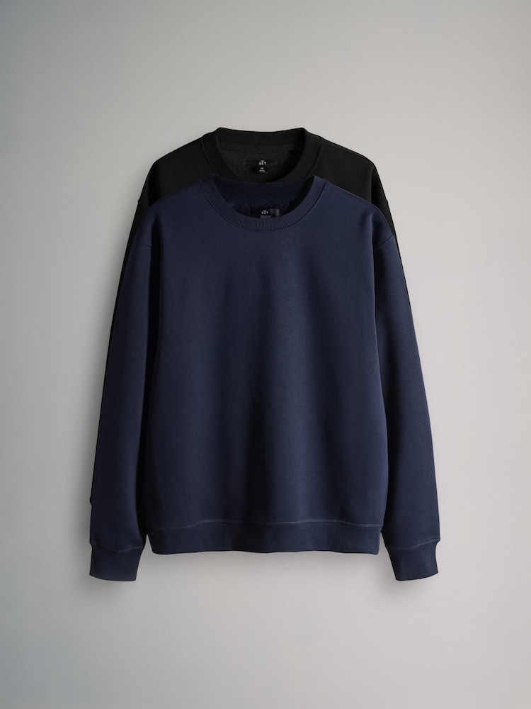 The Set Black/Navy 2 Pack Crew Neck Relaxed Fit Sweat Top - Image 1 of 3 The Set Black/Navy 2 Pack Crew Neck Relaxed Fit Sweat Top - Image 1 of 3