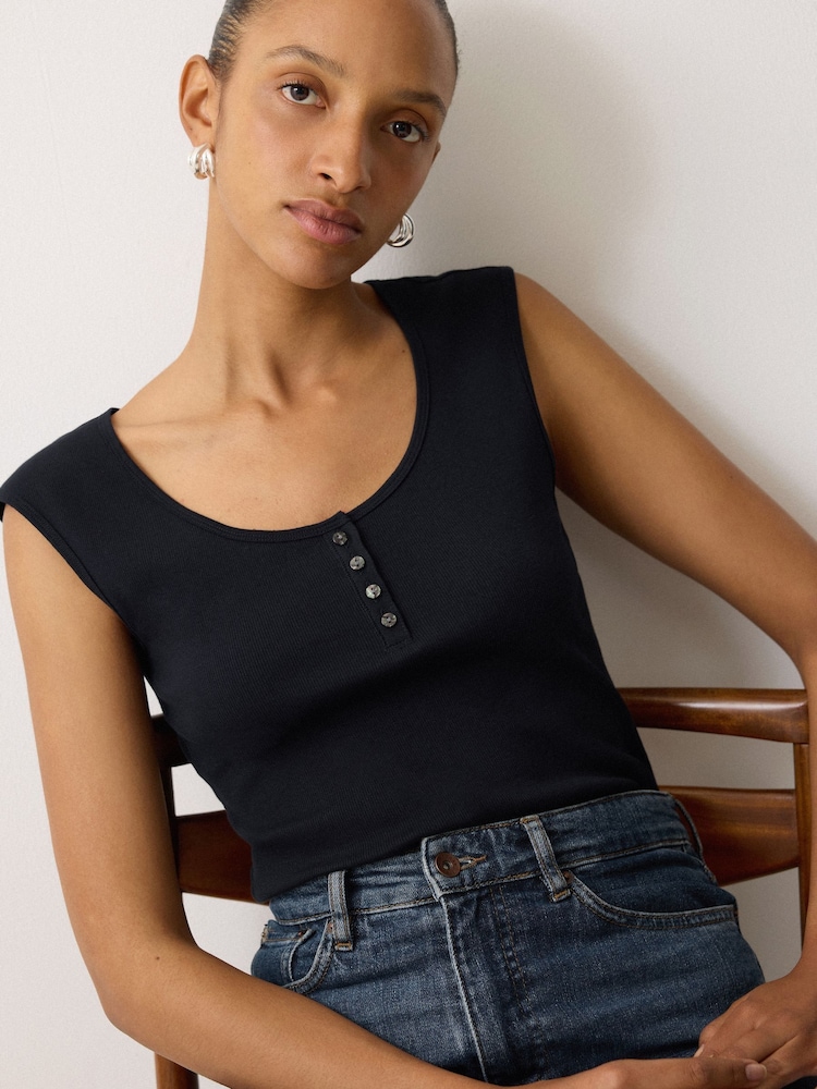 Jigsaw Blue Baby Fine Cotton Henley T-Shirt - Image 1 of 5 Jigsaw Blue Baby Fine Cotton Henley T-Shirt - Image 1 of 5