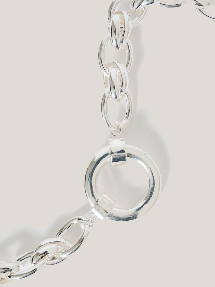 Jigsaw Silver Tone Round Link Chain Necklace - Image 4 of 4