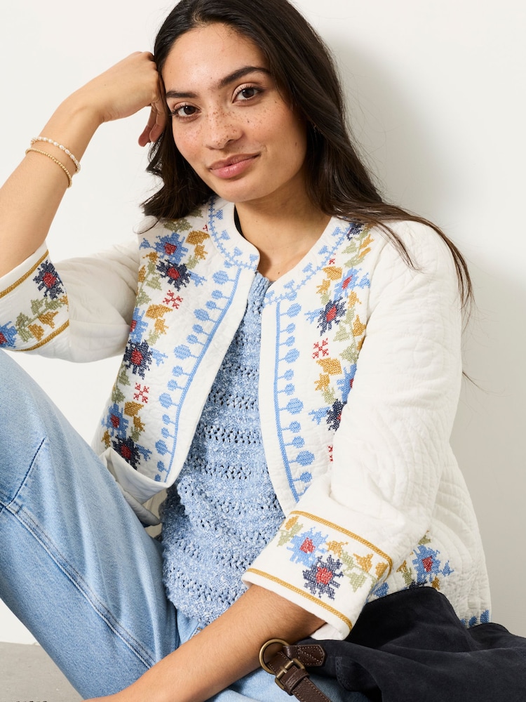 FatFace White Embroidered Jacket - Image 5 of 5 FatFace White Embroidered Jacket - Image 5 of 5