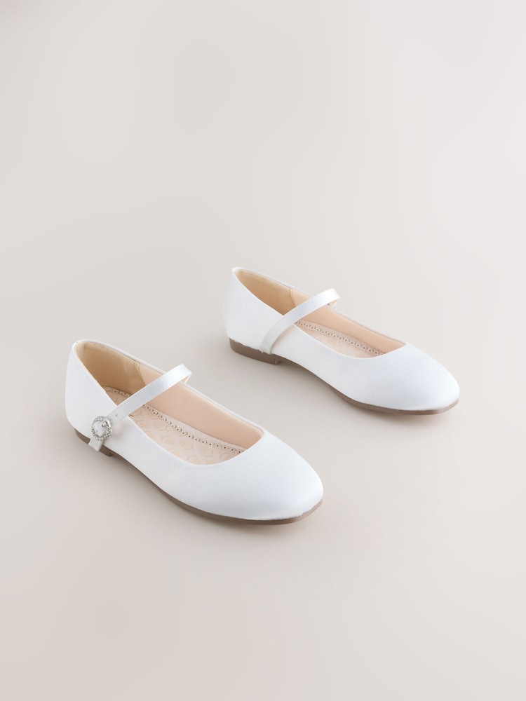 White Stain Resistant Satin Wide Fit (G) Mary Jane Occasion Shoes - Image 1 of 5 White Stain Resistant Satin Wide Fit (G) Mary Jane Occasion Shoes - Image 1 of 5