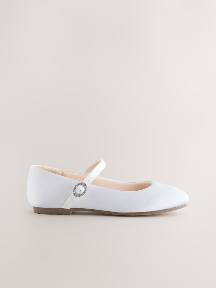 White Stain Resistant Satin Wide Fit (G) Mary Jane Occasion Shoes - Image 2 of 5 White Stain Resistant Satin Wide Fit (G) Mary Jane Occasion Shoes - Image 2 of 5