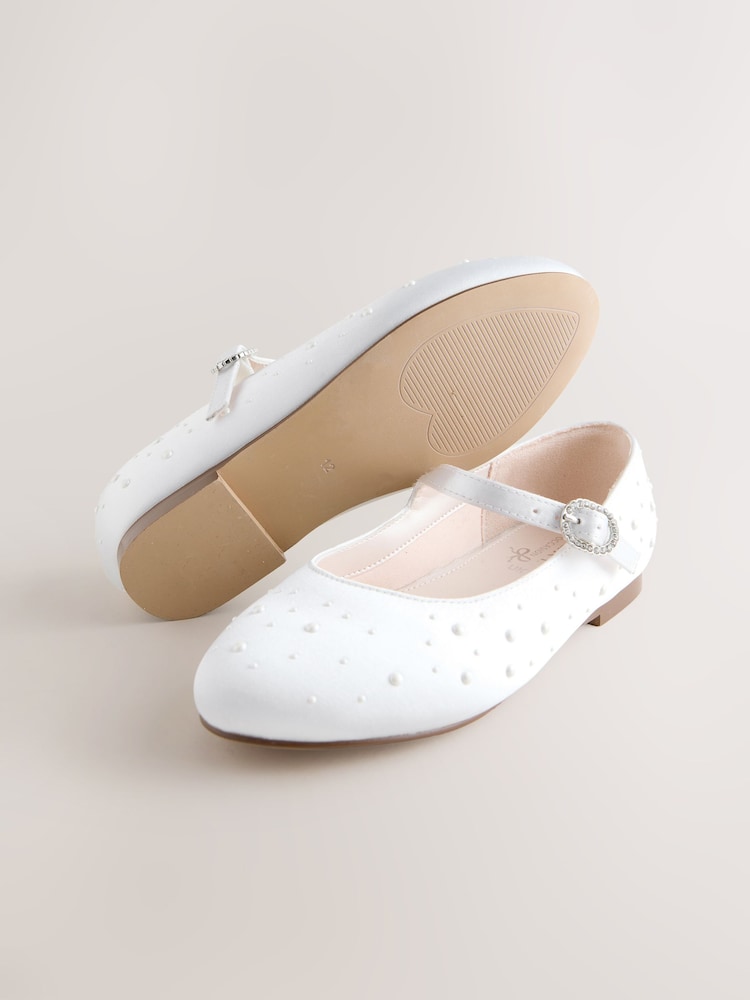 White Pearl Effect Mary Jane Flower Girl Occasion Shoes - Image 1 of 5