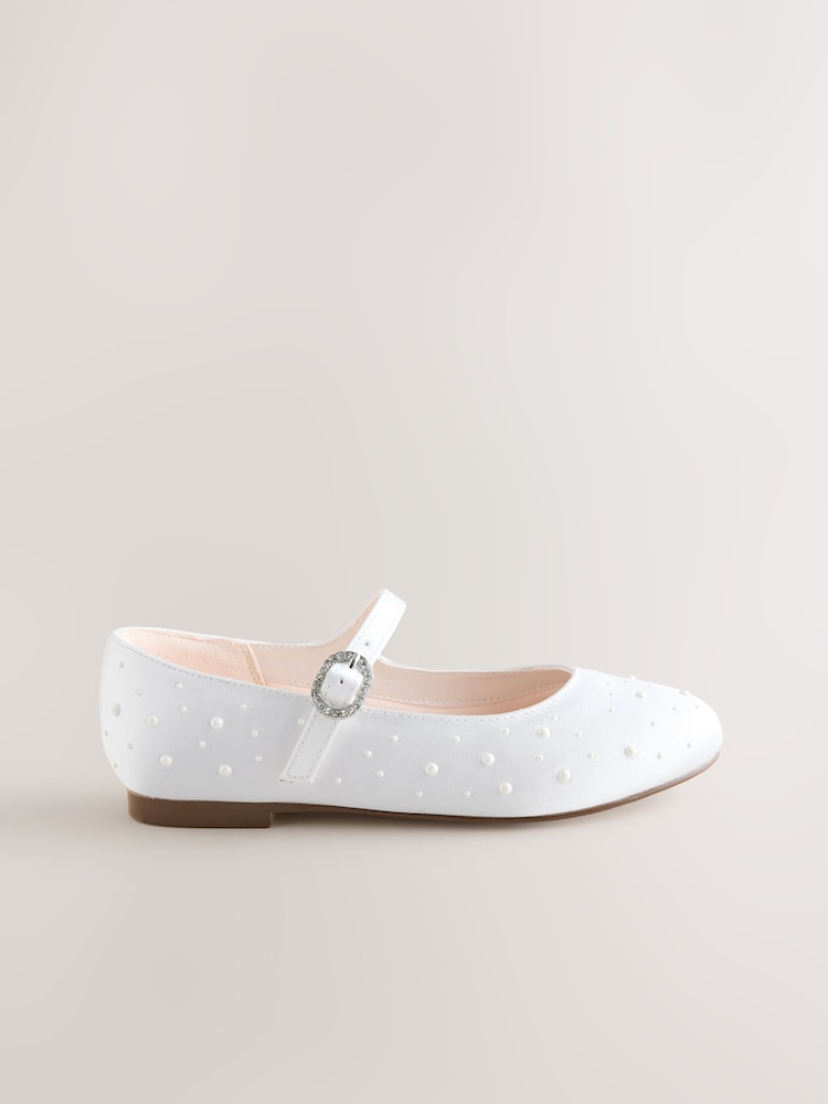 White Pearl Effect Mary Jane Flower Girl Occasion Shoes - Image 2 of 5