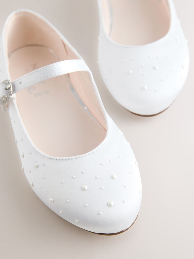 White Pearl Effect Mary Jane Flower Girl Occasion Shoes - Image 5 of 5
