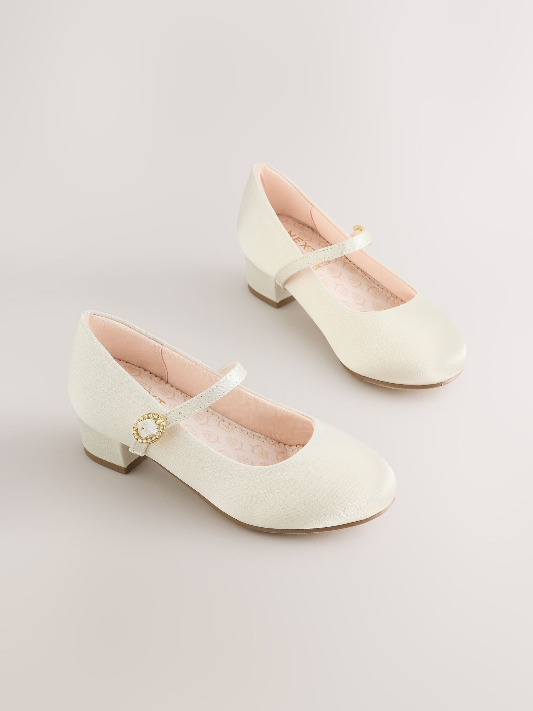 Ivory Standard Fit (F) Stain Resistant Satin Mary Jane Flower Girl Heeled Shoes view 1