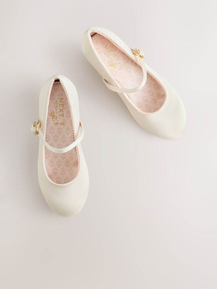 Ivory Standard Fit (F) Stain Resistant Satin Mary Jane Flower Girl Heeled Shoes - Image 2 of 6 Ivory Standard Fit (F) Stain Resistant Satin Mary Jane Flower Girl Heeled Shoes - Image 2 of 6
