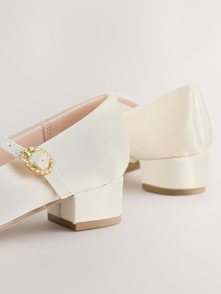 Ivory Standard Fit (F) Stain Resistant Satin Mary Jane Flower Girl Heeled Shoes - Image 6 of 6 Ivory Standard Fit (F) Stain Resistant Satin Mary Jane Flower Girl Heeled Shoes - Image 6 of 6