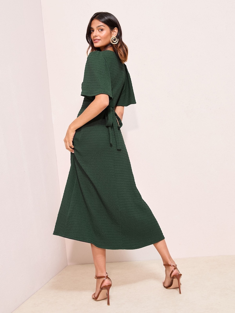 Friends Like These Green Textured Jersey V-Neck Midi Dress - Image 4 of 4 Friends Like These Green Textured Jersey V-Neck Midi Dress - Image 4 of 4