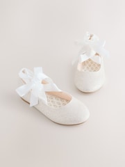 White Glitter Tie Ballerina Occasion Shoes - Image 1 of 6