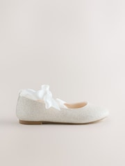 White Glitter Tie Ballerina Occasion Shoes - Image 2 of 6