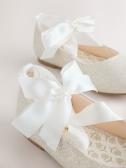 White Glitter Tie Ballerina Occasion Shoes - Image 5 of 6