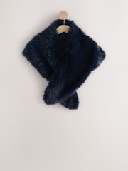 Navy Blue Faux Fur Stole Scarf - Image 1 of 3