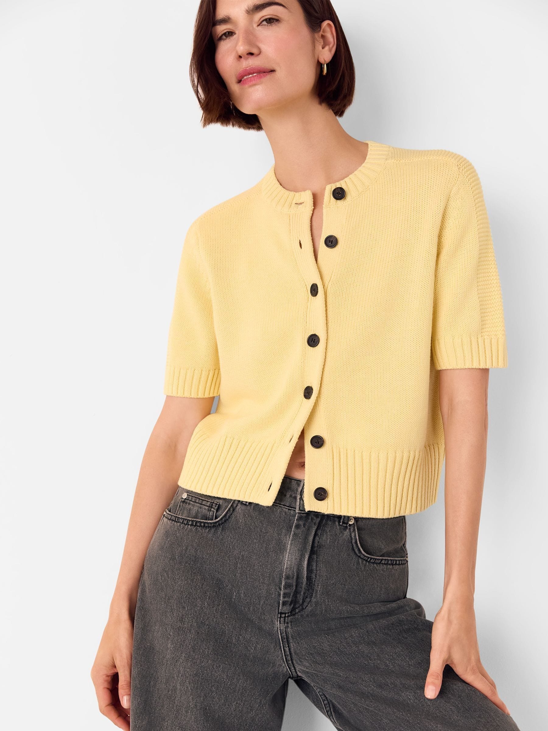 Whistles Yellow Short Sleeve Button Cardigan
