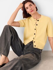 Whistles Yellow Short Sleeve Button Cardigan - Image 1 of 1