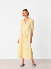Whistles Yellow Textured Cotton Midi Dress - Image 1 of 5