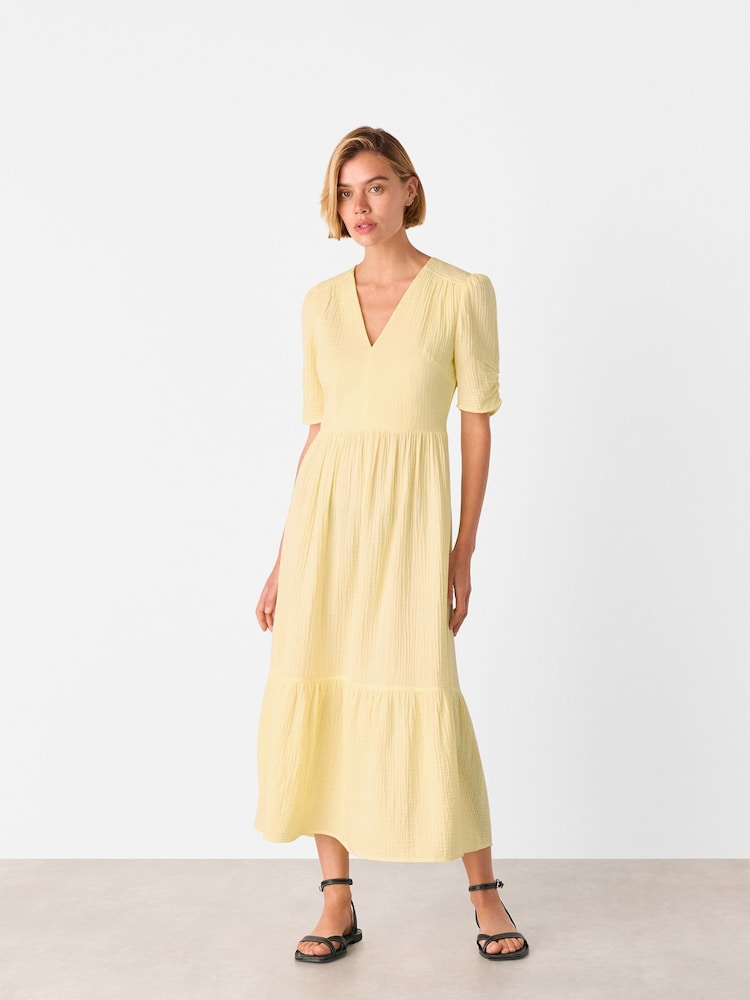 Whistles Yellow Textured Cotton Midi Dress - Image 1 of 5