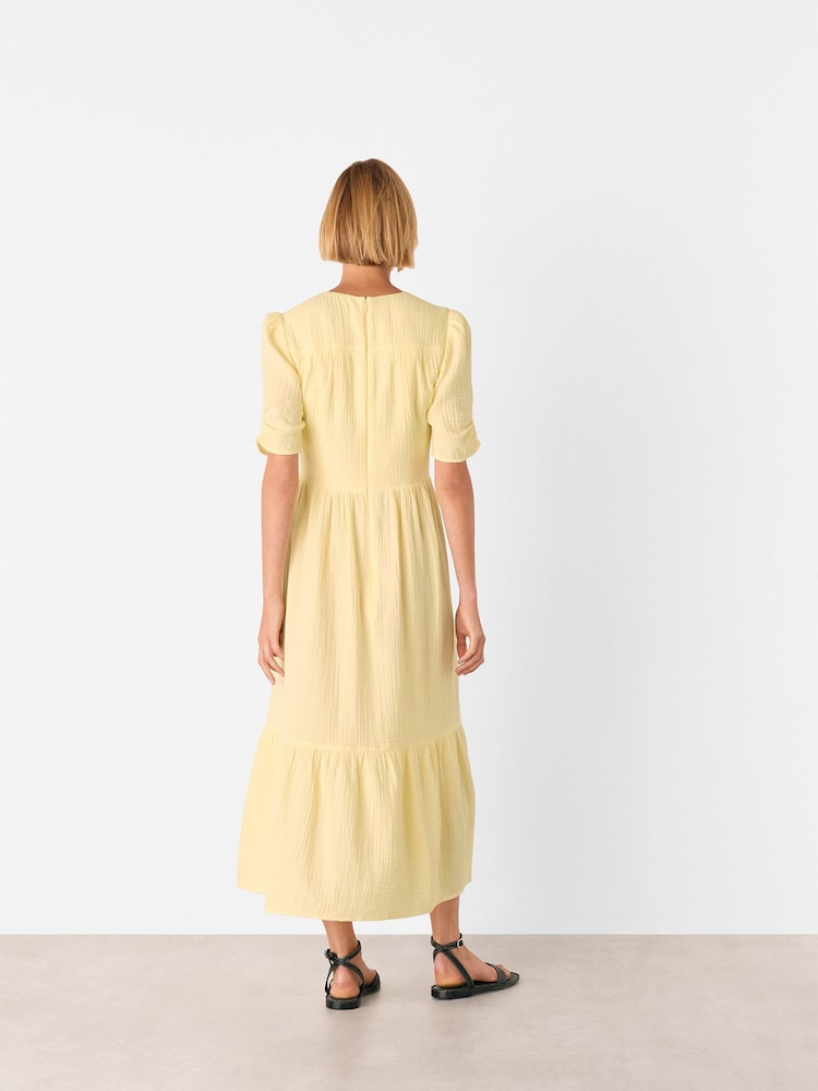 Whistles Yellow Textured Cotton Midi Dress - Image 2 of 5