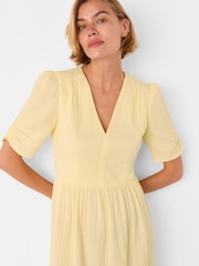 Whistles Yellow Textured Cotton Midi Dress - Image 4 of 5