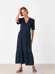 Whistles Blue Textured Cotton Midi Dress - Image 1 of 5