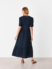 Whistles Blue Textured Cotton Midi Dress - Image 2 of 5