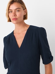 Whistles Blue Textured Cotton Midi Dress - Image 4 of 5