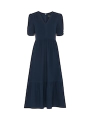Whistles Blue Textured Cotton Midi Dress - Image 5 of 5