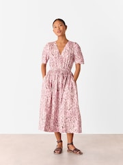Whistles Pink Petite Leopard Print Cotton Midi Dress - Image 1 of 5
