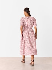 Whistles Pink Petite Leopard Print Cotton Midi Dress - Image 2 of 5