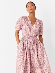 Whistles Pink Petite Leopard Print Cotton Midi Dress - Image 3 of 5