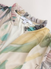 Ecru Floral - Robe longue Grande occasion à col en V Plissé en maille Imprimé - Image 6 de 7