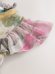 Ecru Floral - Robe longue Grande occasion à col en V Plissé en maille Imprimé - Image 7 de 7