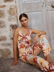 បោះពុម្ពបំណះផ្កាពណ៌ផ្កាឈូក - ឈុតខោជើងវែង កការ៉េ - រូបភាព 1 នៃ 8