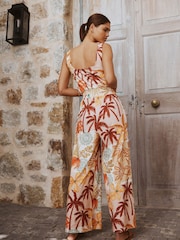 បោះពុម្ពបំណះផ្កាពណ៌ផ្កាឈូក - ឈុតខោជើងវែង កការ៉េ - រូបភាព 4 នៃ 8