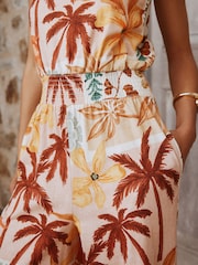 បោះពុម្ពបំណះផ្កាពណ៌ផ្កាឈូក - ឈុតខោជើងវែង កការ៉េ - រូបភាព 5 នៃ 8